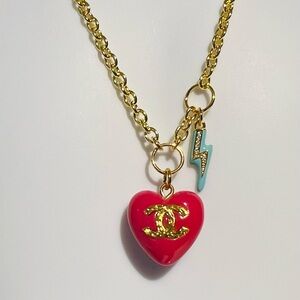 Gold Chain Necklace with Red Heart Pendant